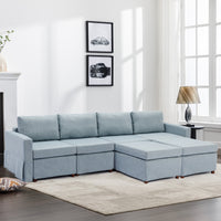 4 Seat Module Sectional Sofa Couch With 2 Ottoman,Seat Cushion and Back Cushion Removable and Washable,Light Blue