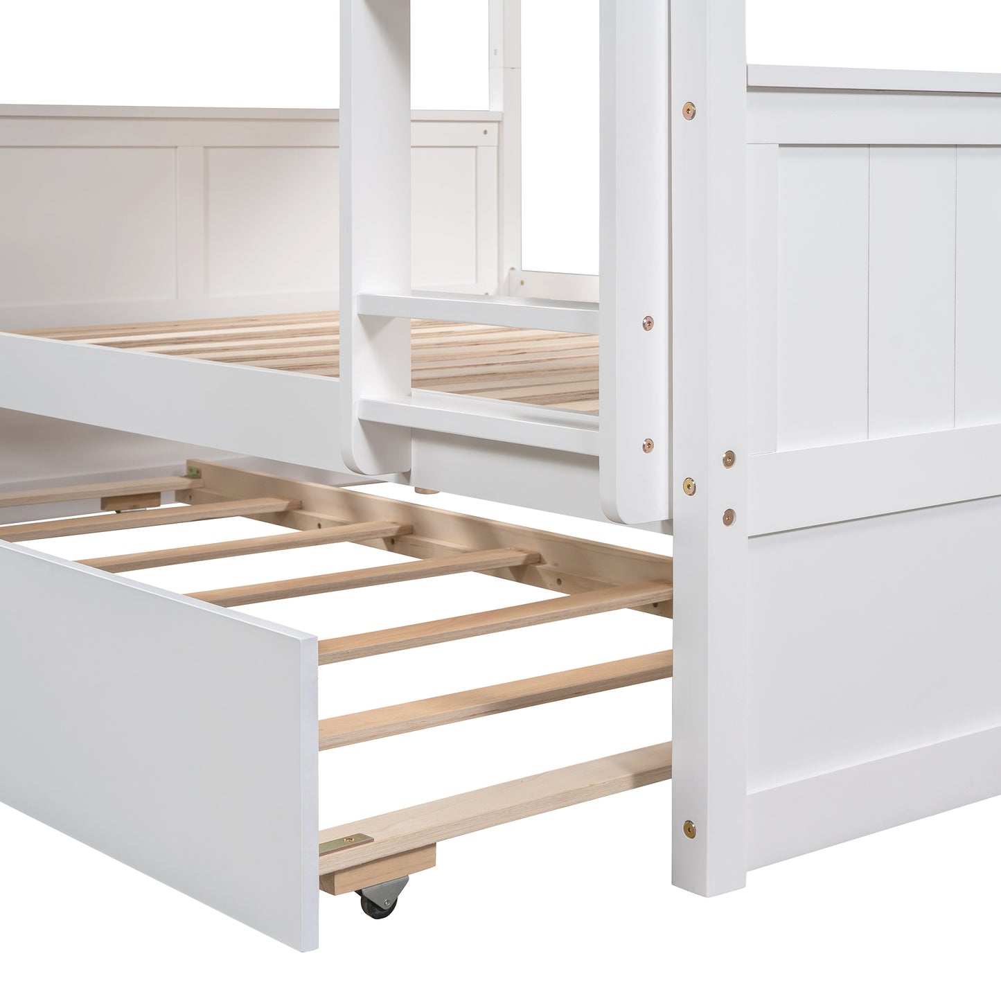 Full Over Full Bunk Bed with Twin Size Trundle, White