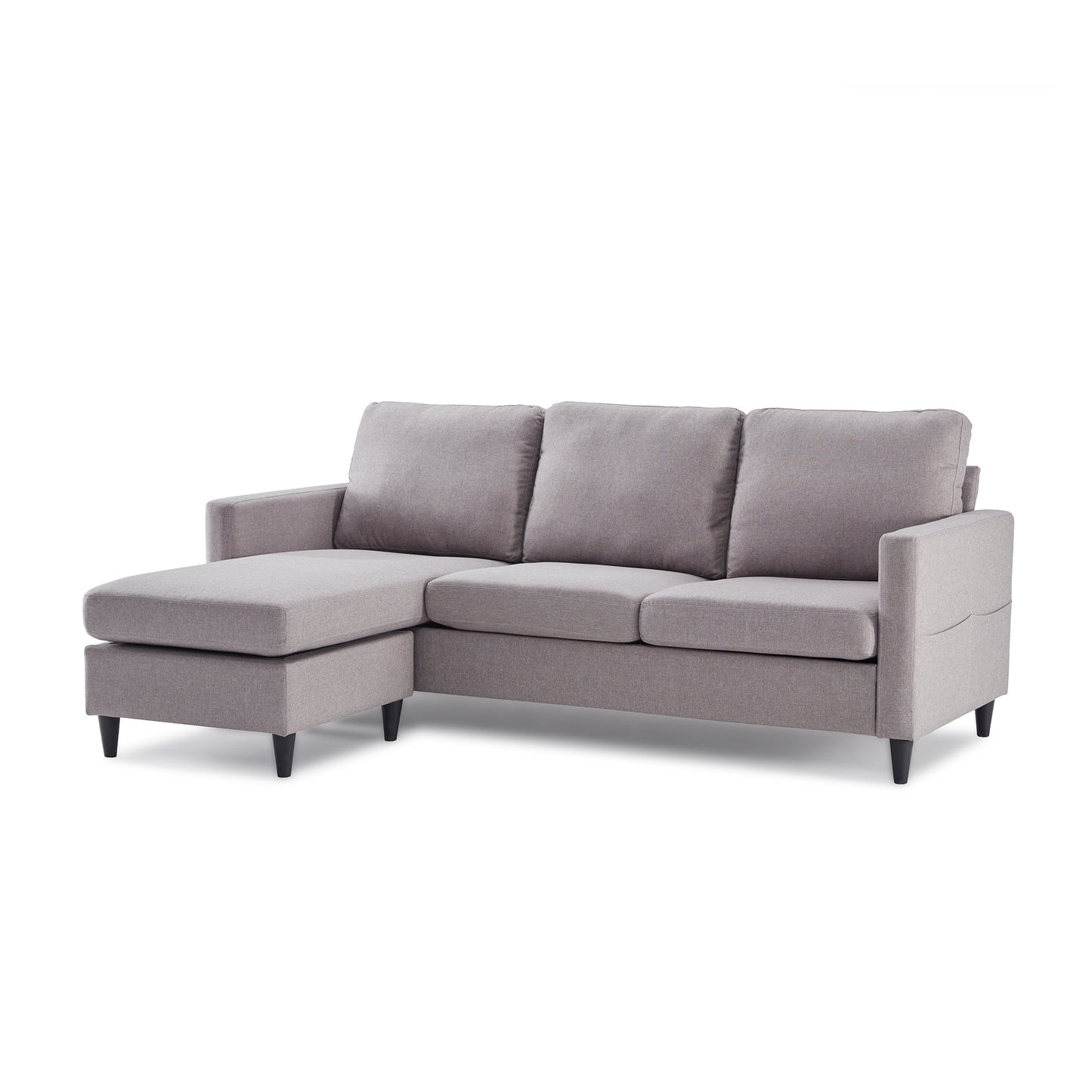 Reversible Sectional Sofa with Handy Side Pocket, Living Room L-Shape 3-Seater Couch with Modern Linen Fabric for Small Space