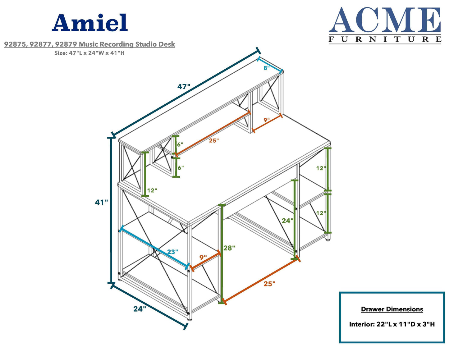 ACME Amiel Desk, White & Black