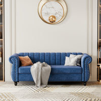 82.5" Modern Sofa Dutch Fluff Upholstered sofa with solid wood legs, buttoned tufted backrest,blue