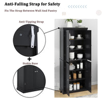 Freestanding Tall Kitchen Pantry, 72.4" Minimalist Kitchen Storage Cabinet Organizer with 4 Doors and Adjustable Shelves, Black