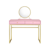 ACME Coleen Vanity Desk w/Mirror & Jewelry Tray in Pink & Gold Finish