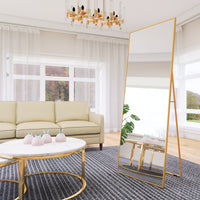 65" x 24" Full Length Mirror Hanging Standing or Leaning, Bedroom Mirror Floor Mirror Wall-Mounted Mirror with Alloy Frame, Gold