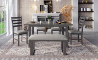 6-Pieces Family Furniture, Solid Wood Dining Room Set with Rectangular Table & 4 Chairs with Bench (Gray)