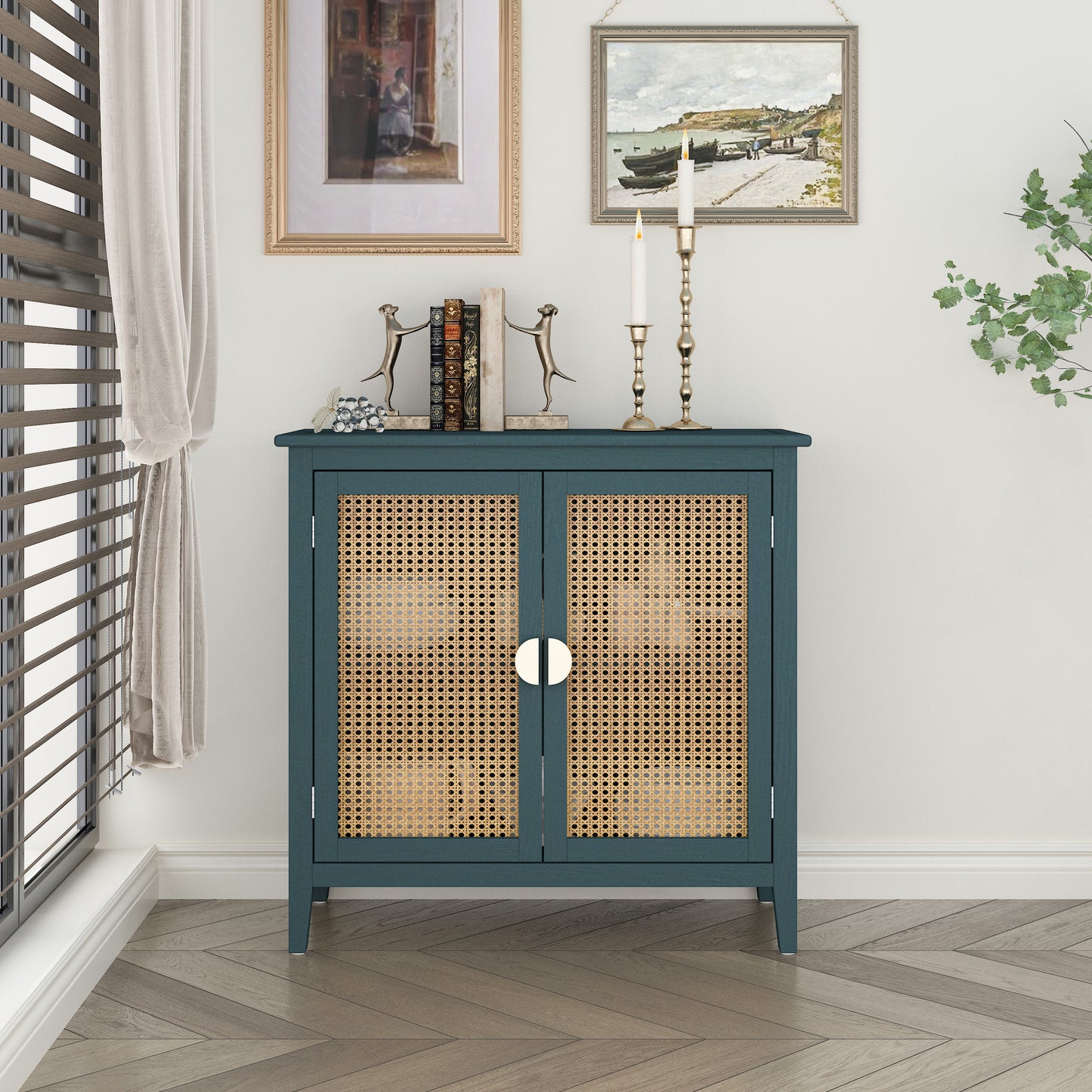 2 Door Cabinet,Naturel Rattan,Suitable for bedroom, living room, study