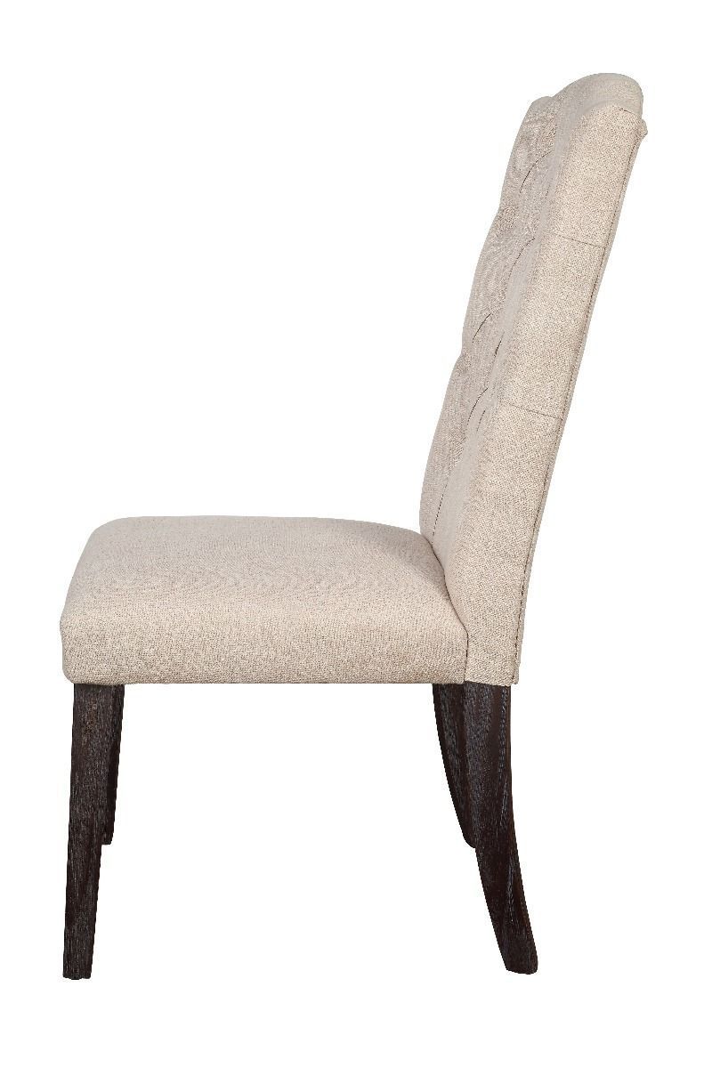 ACME Gerardo Side Chair (Set-2) in Beige Linen & Weathered Espresso