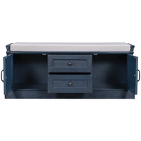 Storage Bench with 2 Drawers and 2 Cabinets, Shoe Bench with Removable Cushion for Living Room, Entryway (Antique Navy)