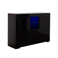 Kitchen Sideboard Cupboard with LED Light, Black High Gloss Dining Room Buffet Storage Cabinet Hallway Living Room TV Stand Unit Display Cabinet with Drawer and 2 Doors