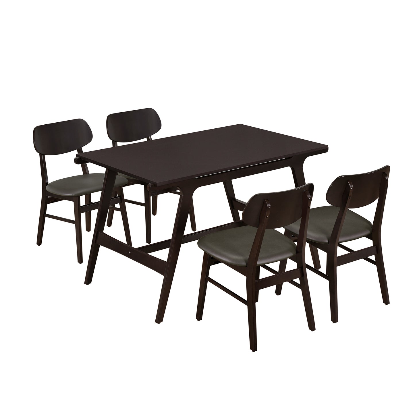 5-Piece Mid-Century Style Dining Table Set Kitchen Table with 4 Faux Leather Dining Chairs (Wenge)