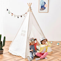 Kids Tent Natural Cotton Canvas Stable Framework Indoor Outdoor Safe Playing House Toys for Boy Girl