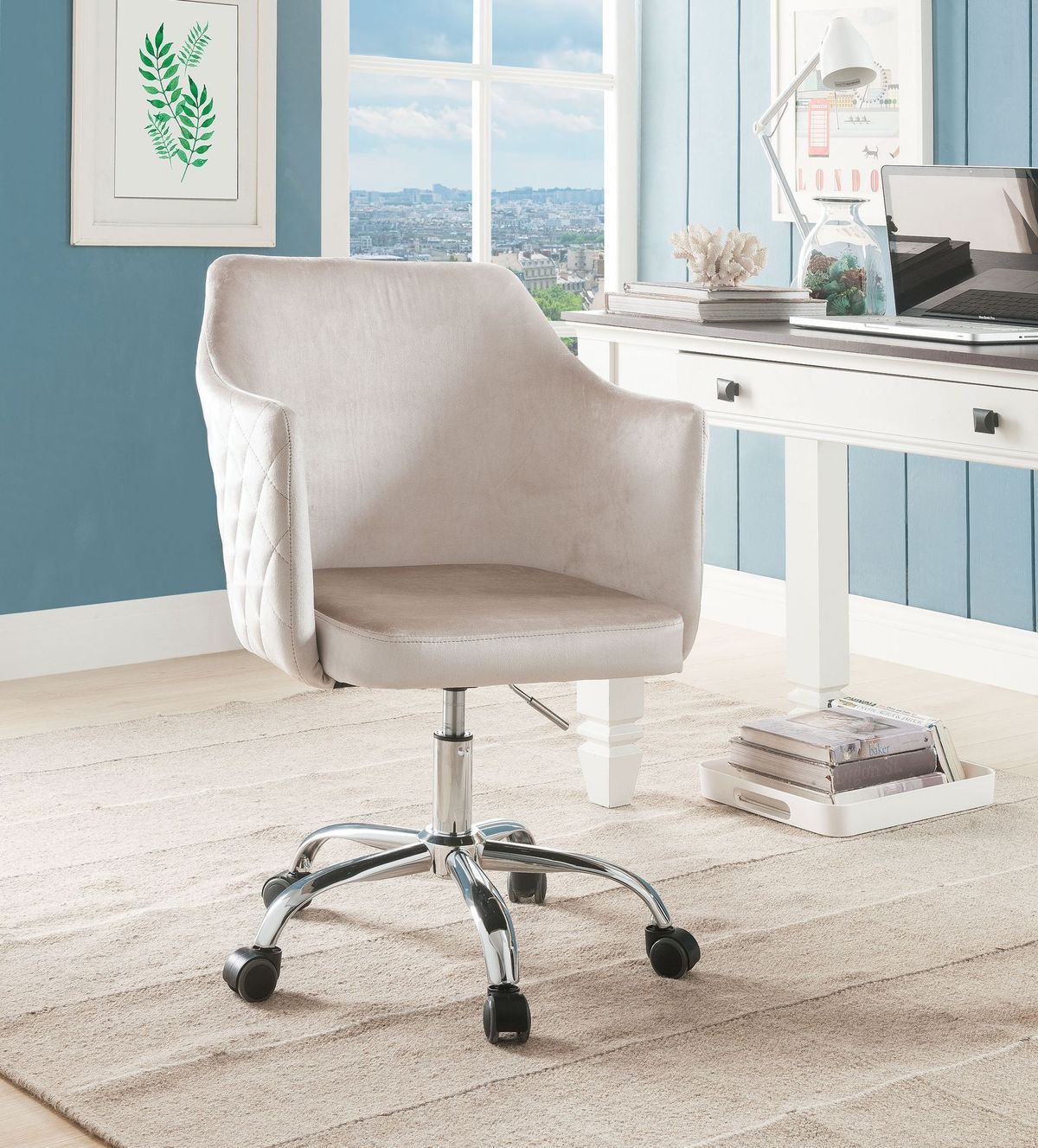 ACME Cosgair Office Chair in Champagne Velvet & Chrome