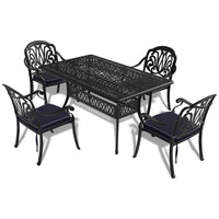 5-Piece Set Of Cast Aluminum Patio Furniture  With Black Frame and  Seat Cushions In Random Colors