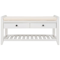 Shoe Rack with Cushioned Seat and Drawers, Multipurpose Entryway Storage Bench (White)