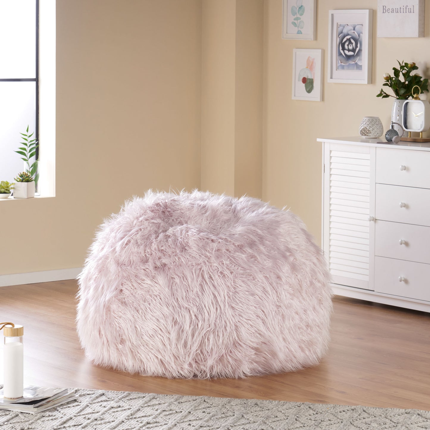 Hawley Faux Fur 3 Ft. Bean Bag, Lavender