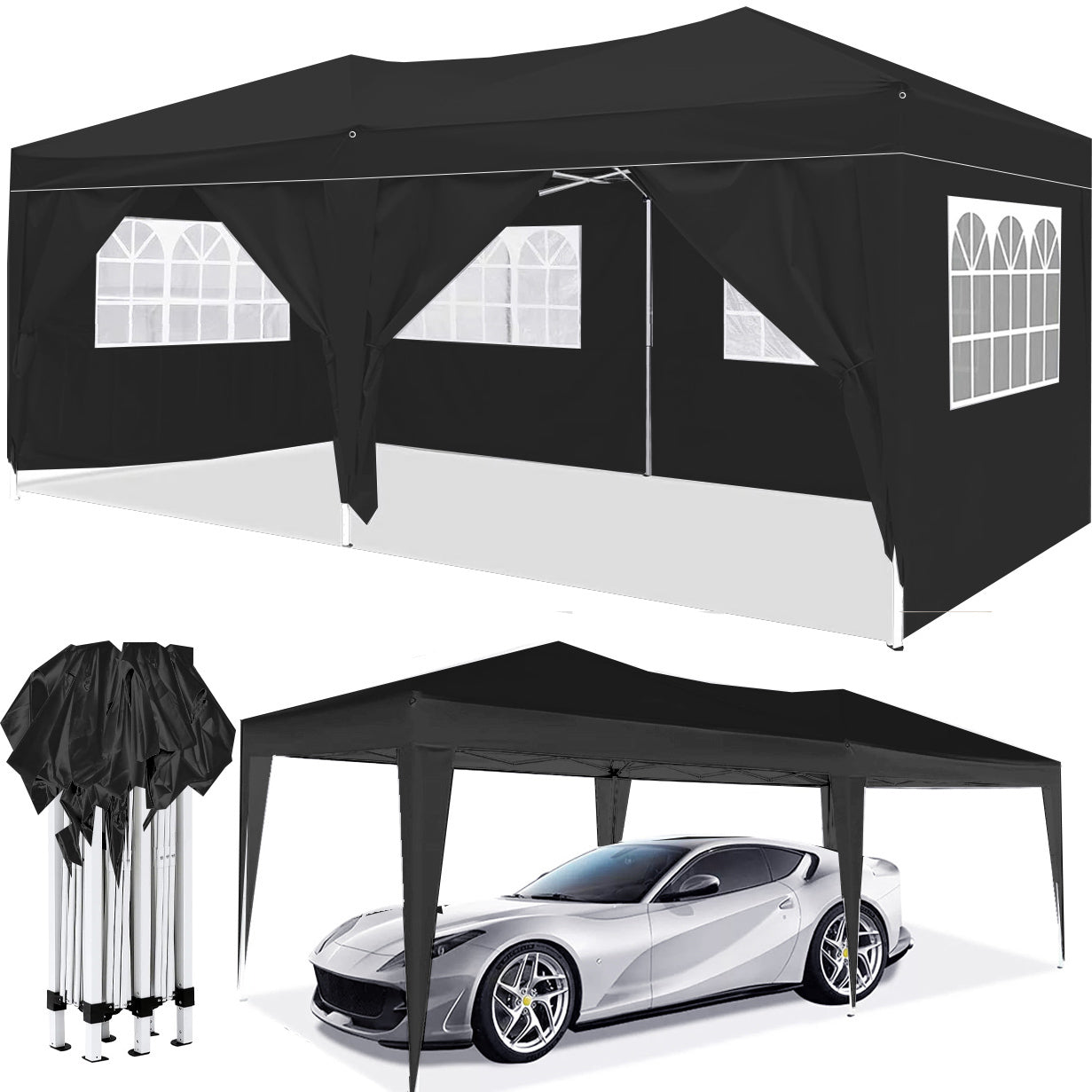 10'x20' EZ Pop Up Canopy Outdoor Portable Party Folding Tent with 6 Removable Sidewalls + Carry Bag + 4pcs Weight Bag