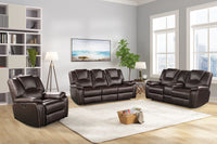 Hong Kong 3 Piece Power Reclining Sofa Set made with Faux Leather in Brown