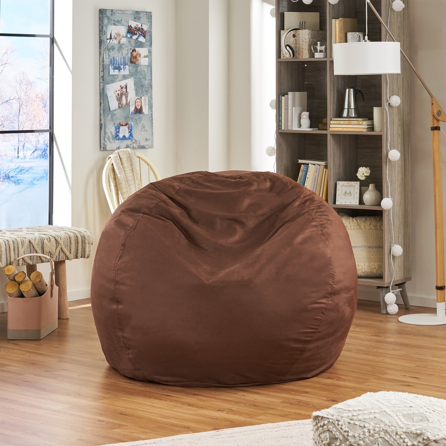 Kaina Modern Microfiber 5 Foot Bean Bag, French Roast Brown