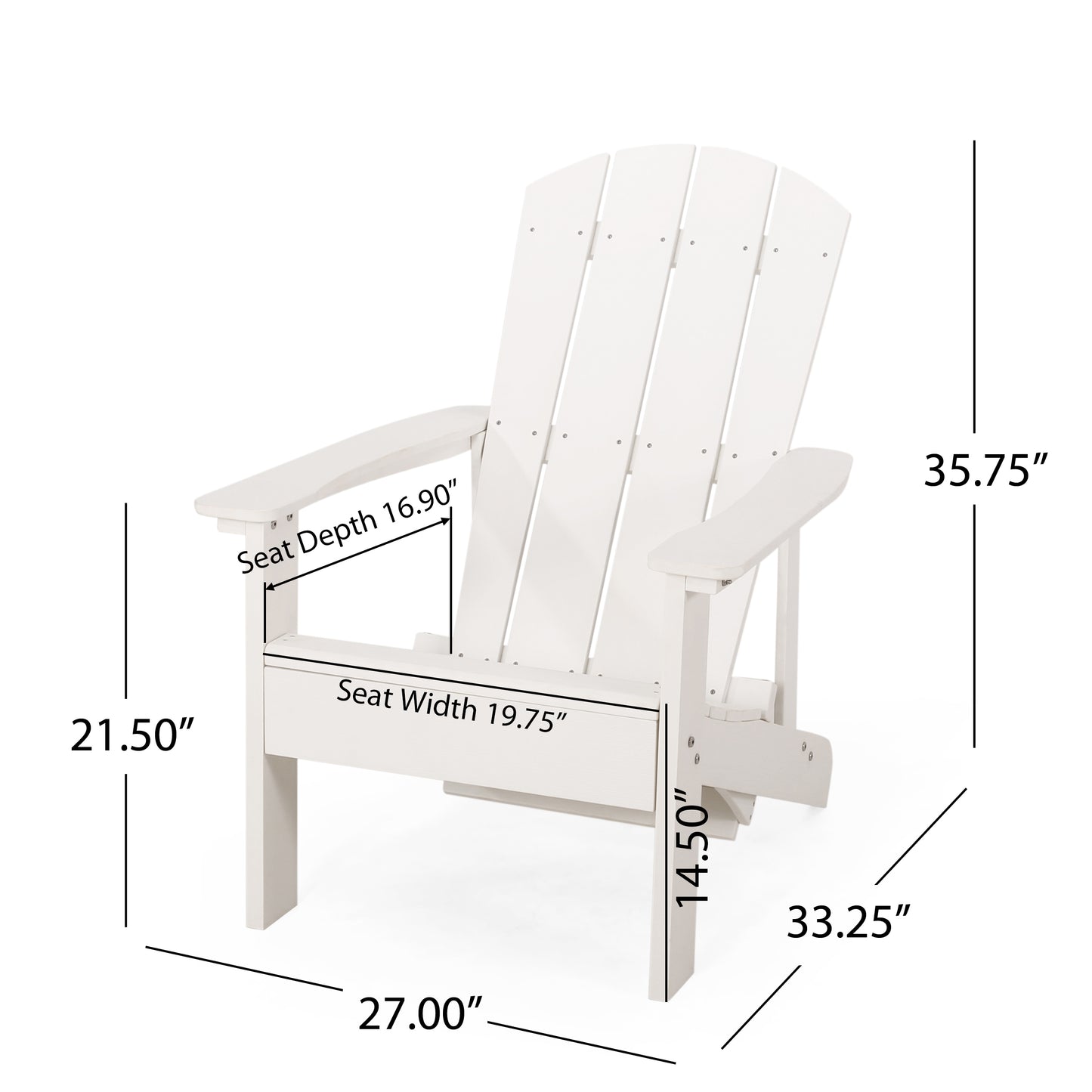 Outdoor Classic White Solid Wood Adirondack Chair Retractable Foldable