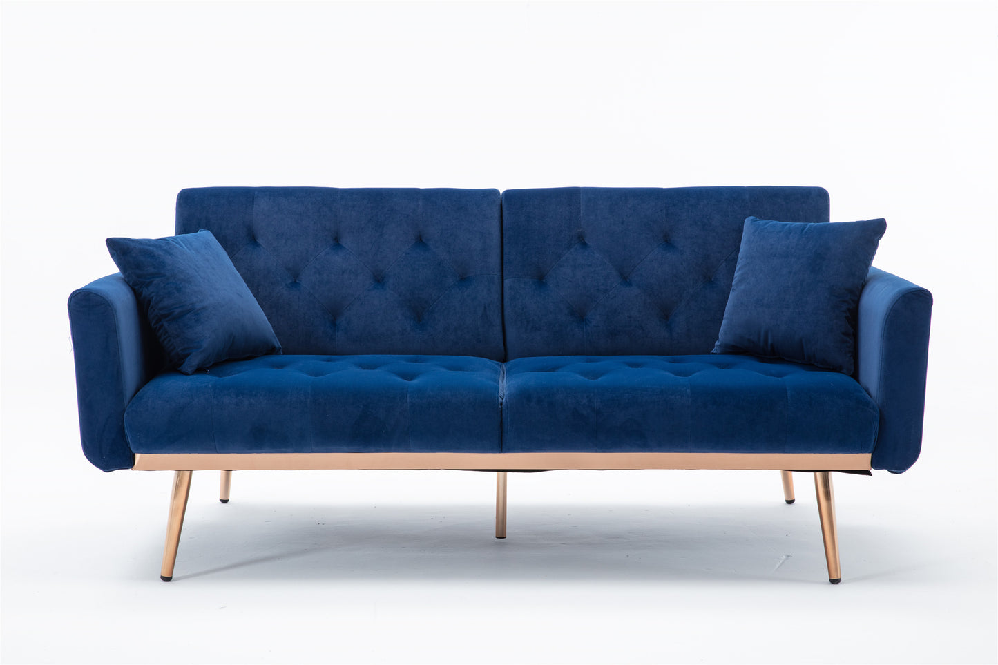 Velvet Sofa, Accent Sofa, Loveseat Sofa with Rose Gold Metal Feet and Navy Velvet