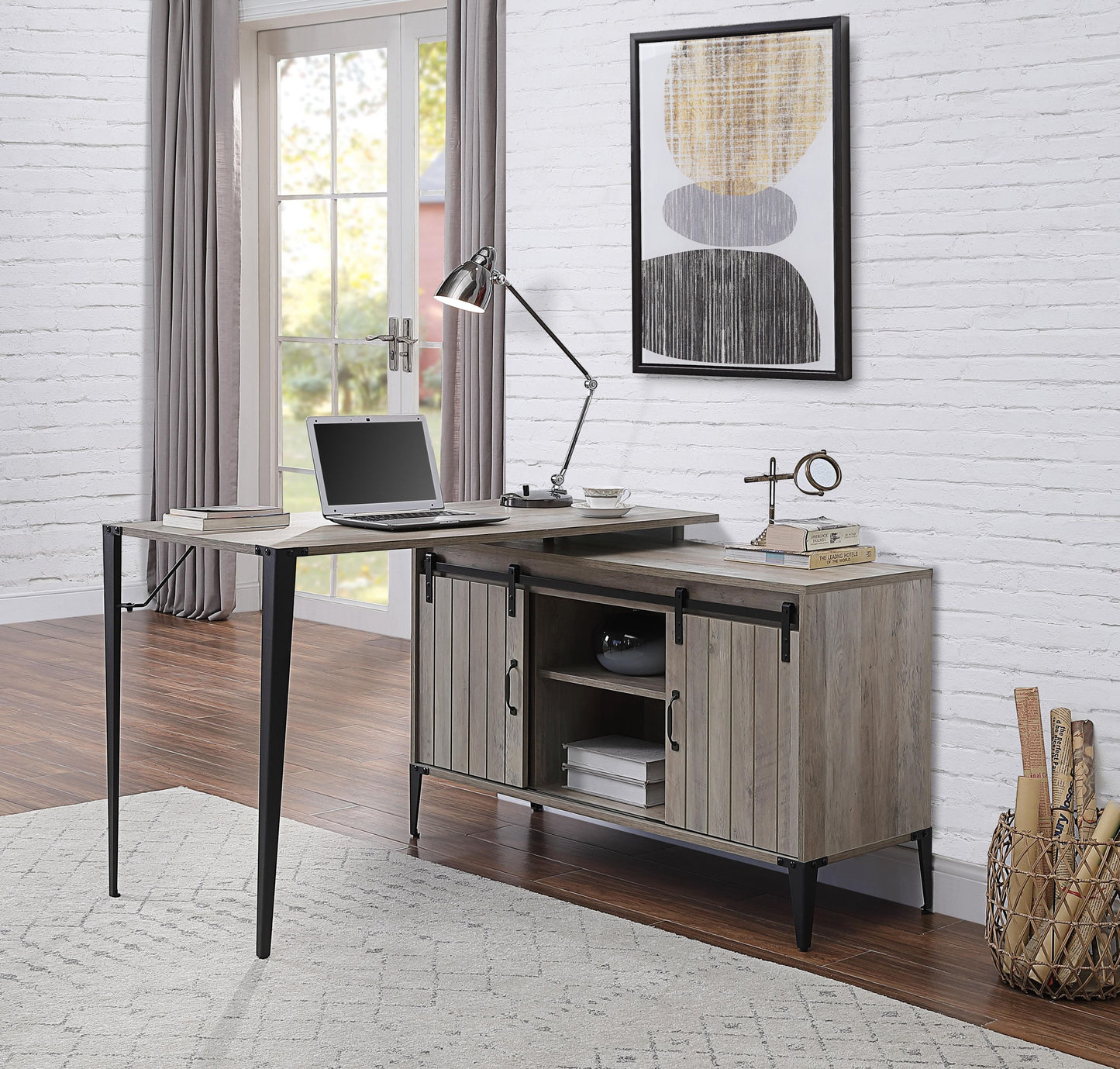 ACME Zakwani Writing Desk, Gray Oak & Black Finish OF00009