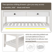 Shoe Rack with Cushioned Seat and Drawers, Multipurpose Entryway Storage Bench (White)