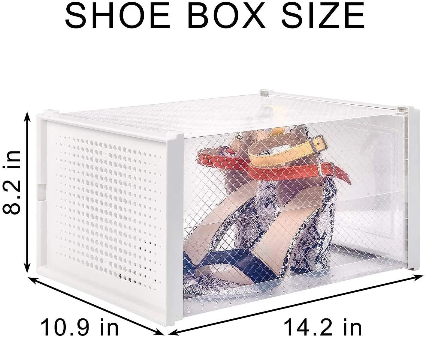 Storage Shoe Box, Foldable Clear Sneaker Display Box, Stackable Storage Bins Shoe Container Organizer, 6 Pack - White, X-Large