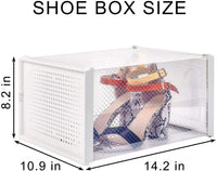 Storage Shoe Box, Foldable Clear Sneaker Display Box, Stackable Storage Bins Shoe Container Organizer, 6 Pack - White, X-Large