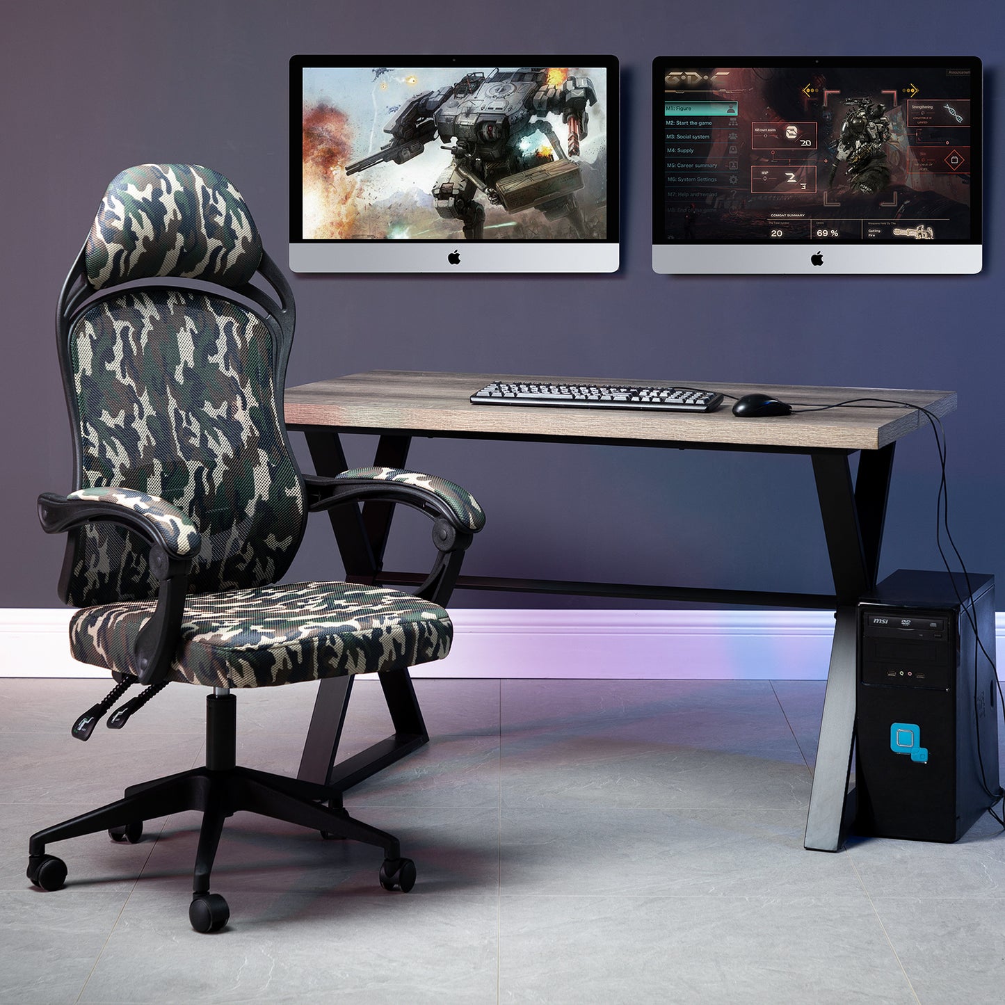 Nina Swivel Camouflage Gaming Chair with Adjustable Height