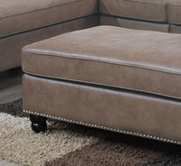 Living Room XL- Cocktail Ottoman Dark Coffee Leatherette Accent Studding Trim Wooden Legs