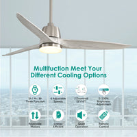 56 Inch Ceiling Fan Light With 6 Speed Remote Energy-saving DC Motor Brushed Nickel