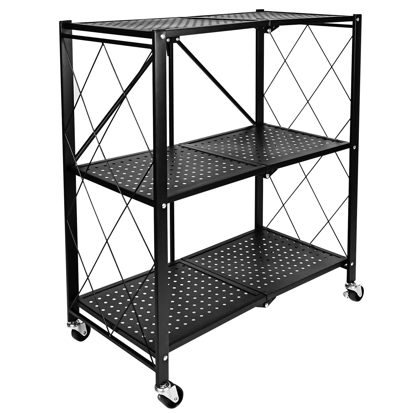 Simple Deluxe 3-Tier Heavy Duty Foldable Metal Rack Storage Shelving Unit with Wheels Moving Easily Organizer Shelves Great for Garage Kitchen Holds up to 750 lbs Capacity, Black