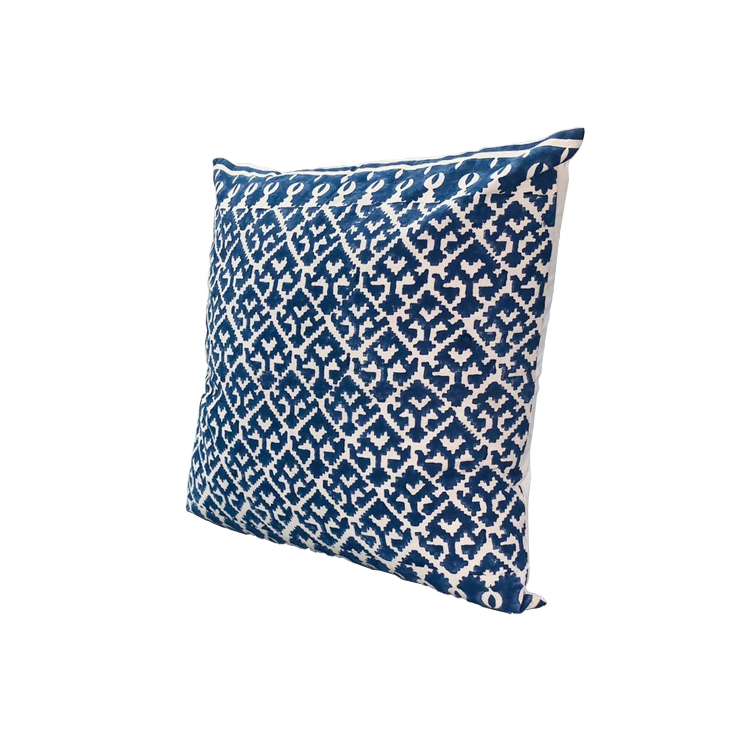 18 x 18 Square Accent Pillow, Printed Trellis Pattern, Soft Cotton Cover With Filler, Blue, White