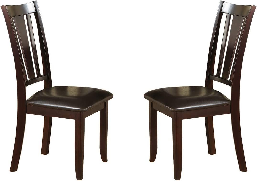 Simple Contemporary Set of 2 Side Chairs Brown Finish Dining Seating Cushion Chair Unique Design Kitchen Dining Room Faux Leather Seat