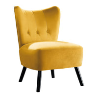 Unique Style Accent Chair Yellow Velvet Covering Button-Tufted Back Brown Finish Wood Legs Modern Home Furniture