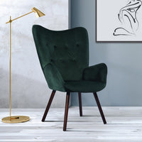 Modern Wingback Accent Armchair Living Room Tufted Velvet Upholstery, Dark Green