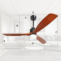 60inch 3 Solid Wood Blade DC Motor Ceiling Fan Decorate for the Living Room Corridor Lighting Fixture